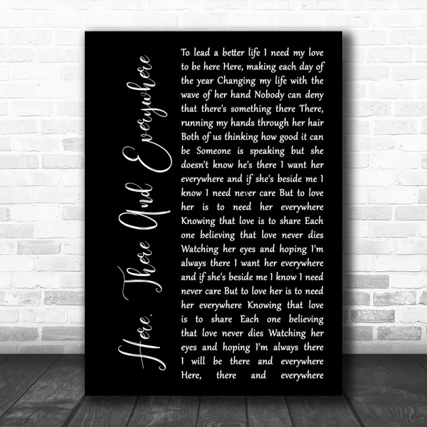 The Beatles Here, There And Everywhere Black Script Song Lyric Wall Art Print