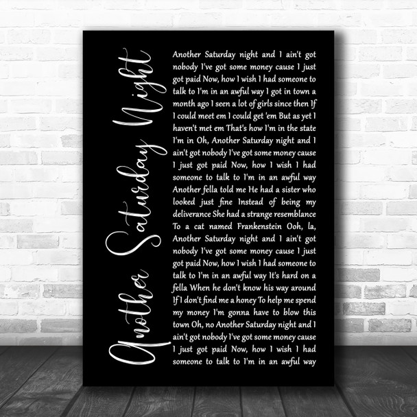 Cat Stevens Another Saturday Night Black Script Song Lyric Wall Art Print