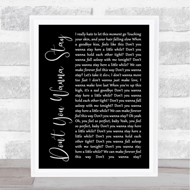 Jason Aldean Ft Kelly Clarkson Don't You Wanna Stay Black Script Song Lyric Wall Art Print