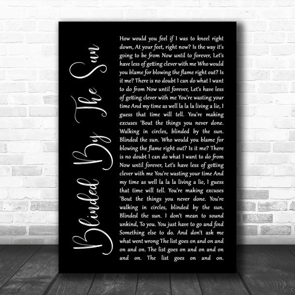 The Seahorses Blinded By The Sun Black Script Song Lyric Wall Art Print