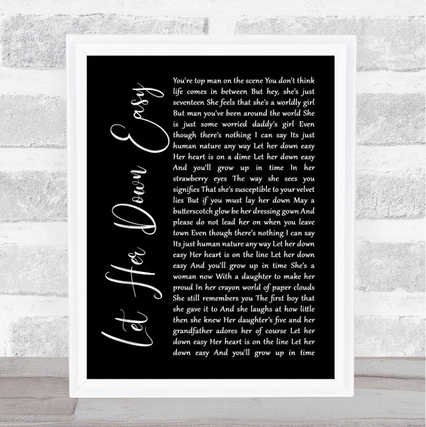 George Michael Let Her Down Easy Black Script Song Lyric Wall Art Print