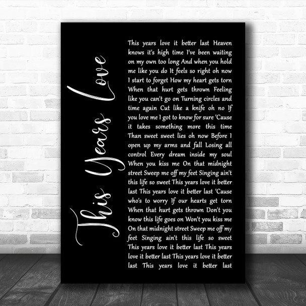 David Gray This Years Love Black Script Song Lyric Wall Art Print