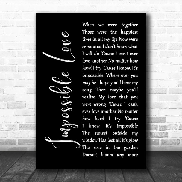 UB40 Impossible Love Black Script Song Lyric Wall Art Print