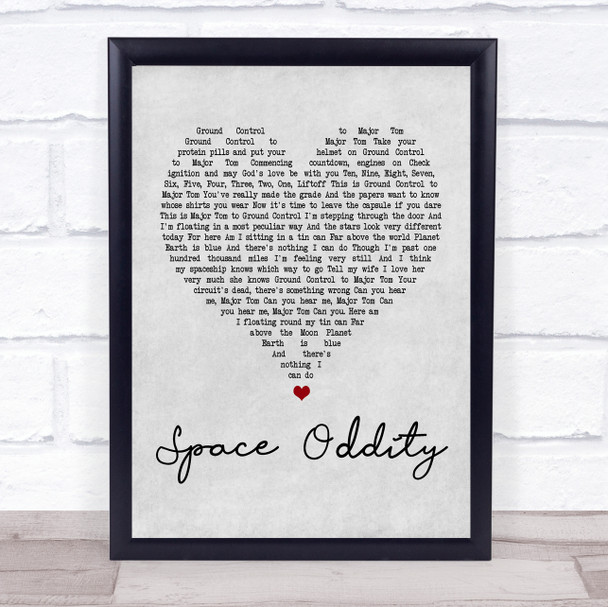 David Bowie Space Oddity Grey Heart Song Lyric Music Wall Art Print
