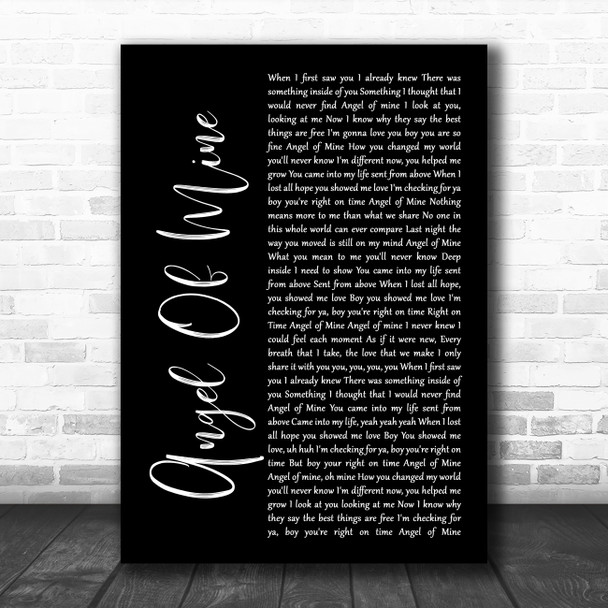 Monica Angel Of Mine Black Script Song Lyric Wall Art Print