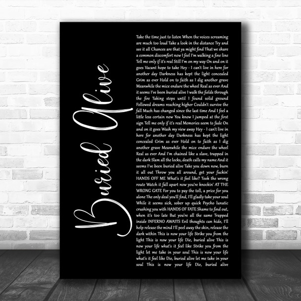 Avenged Sevenfold Buried Alive Black Script Song Lyric Wall Art Print