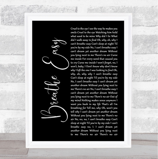 Blue Breathe Easy Black Script Song Lyric Wall Art Print