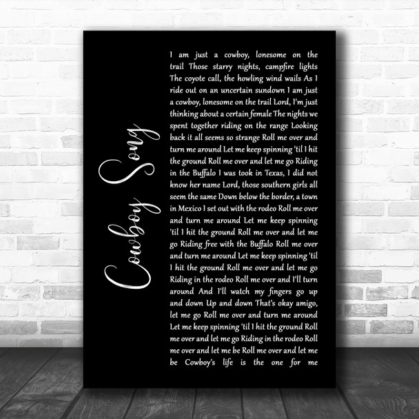 Thin Lizzy Cowboy Song Black Script Song Lyric Wall Art Print