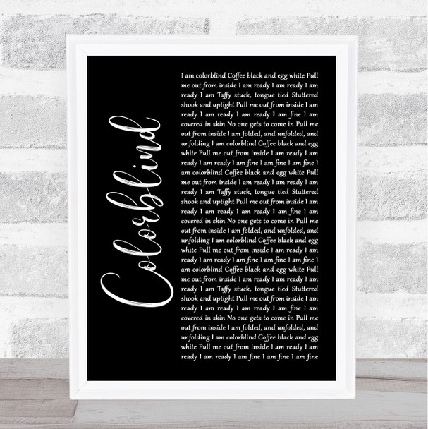 Counting Crows Colorblind Black Script Song Lyric Wall Art Print