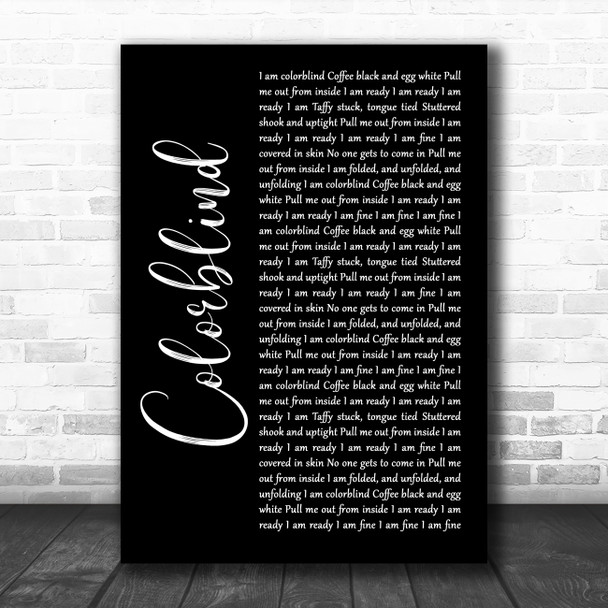 Counting Crows Colorblind Black Script Song Lyric Wall Art Print