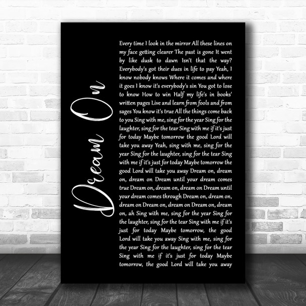 Aerosmith Dream On Black Script Song Lyric Wall Art Print