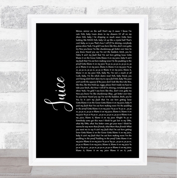 Lizzo Juice Black Script Song Lyric Wall Art Print