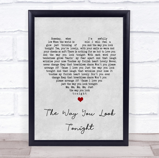 Frank Sinatra The Way You Look Tonight Grey Heart Song Lyric Music Wall Art Print