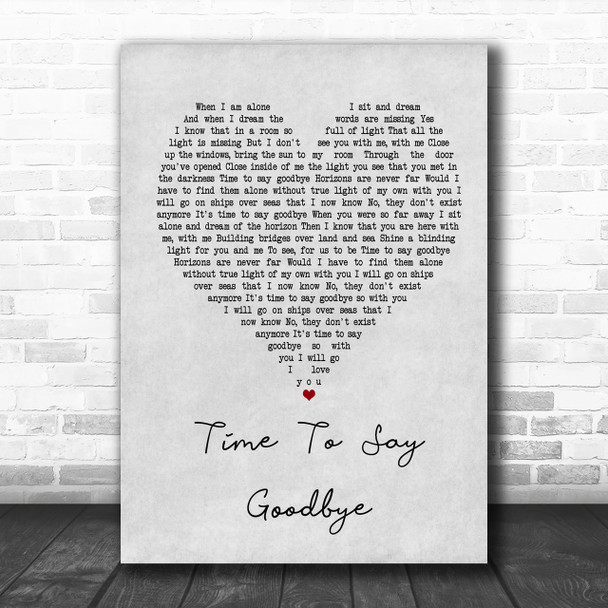 Sarah Brightman Time To Say Goodbye Grey Heart Song Lyric Music Wall Art Print