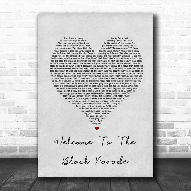 My Chemical Romance Welcome To The Black Parade Grey Heart Song Lyric Music Wall Art Print