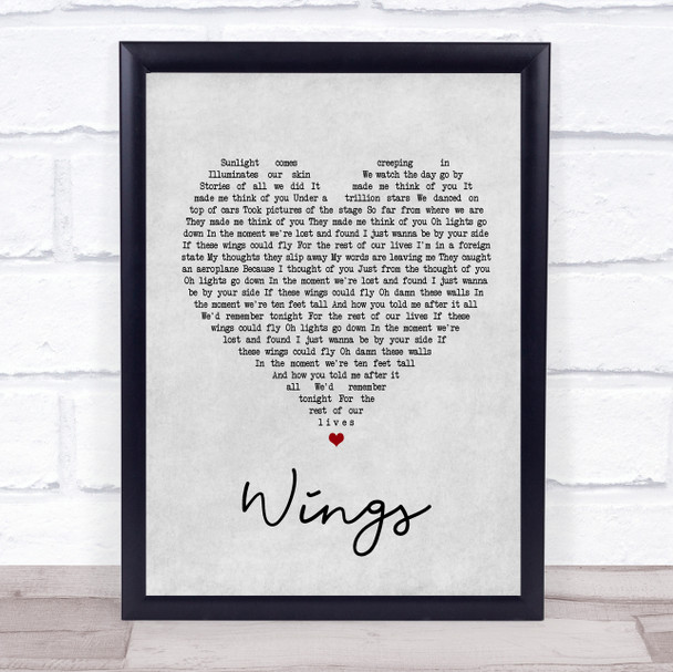 Birdy Wings Grey Heart Song Lyric Music Wall Art Print