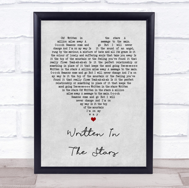 Tinie Tempah Written In The Stars Grey Heart Song Lyric Music Wall Art Print