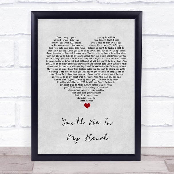 Phil Collins You'll Be In My Heart Grey Heart Song Lyric Music Wall Art Print