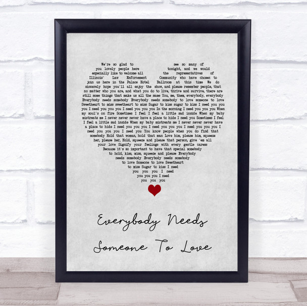 The Blues Brothers Everybody Needs Someone To Love Grey Heart Song Lyric Wall Art Print