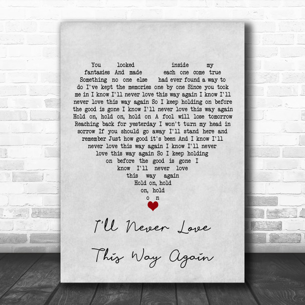 Dionne Warwick I'll Never Love This Way Again Grey Heart Song Lyric Wall Art Print