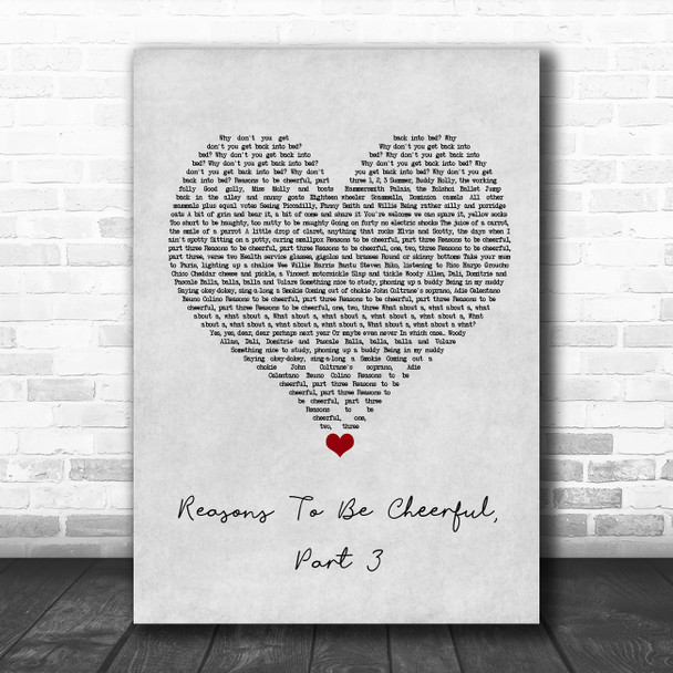 Ian Dury & The Blockheads Reasons To Be Cheerful, Part 3 Grey Heart Song Lyric Wall Art Print