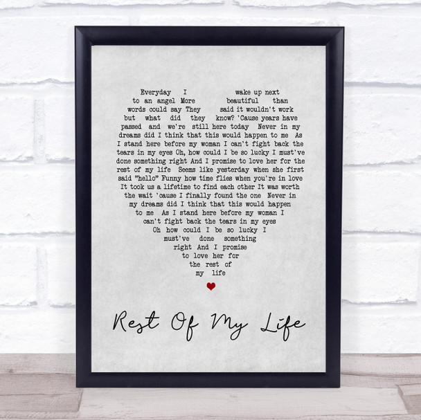 Rest Of My Life Bruno Mars Grey Heart Song Lyric Music Wall Art Print