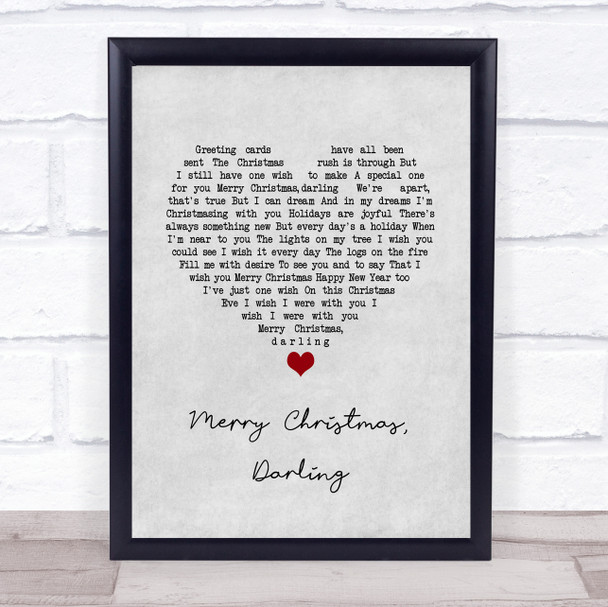 The Carpenters Merry Christmas, Darling Grey Heart Song Lyric Wall Art Print