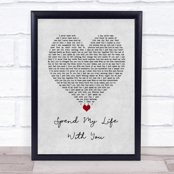 Eric Benet Spend My Life With You Grey Heart Song Lyric Wall Art Print