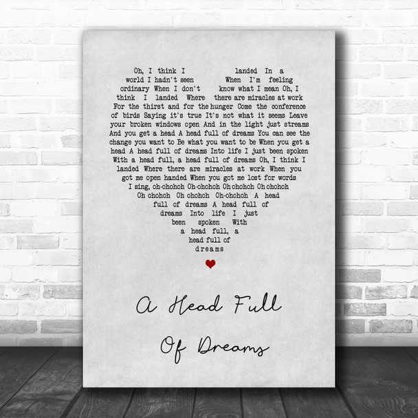 Coldplay A Head Full Of Dreams Grey Heart Song Lyric Wall Art Print