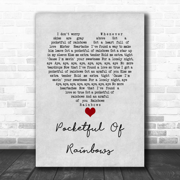 Elvis Presley Pocketful Of Rainbows Grey Heart Song Lyric Wall Art Print