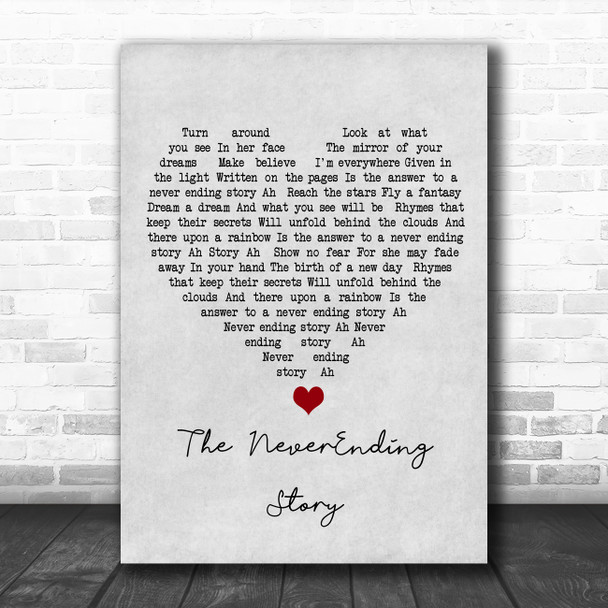 Klaus Doldinger & Giorgio Moroder The NeverEnding Story Grey Heart Song Lyric Wall Art Print