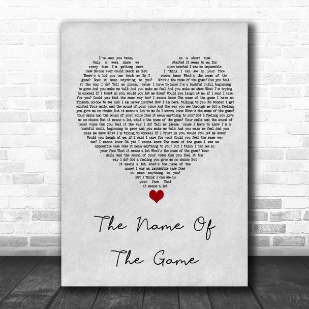 ABBA The Name Of The Game Grey Heart Song Lyric Wall Art Print