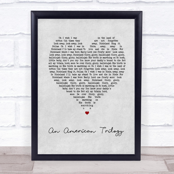 Elvis Presley An American Trilogy Grey Heart Song Lyric Wall Art Print