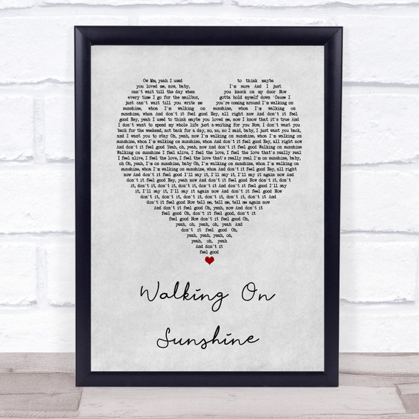 Katrina And The Waves Walking On Sunshine Grey Heart Song Lyric Wall Art Print