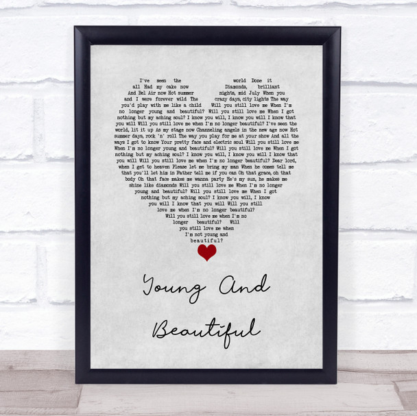 Lana Del Rey Young And Beautiful Grey Heart Song Lyric Wall Art Print