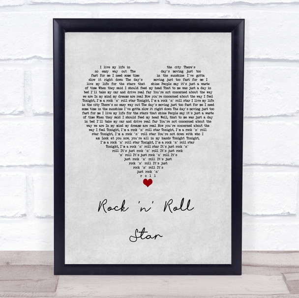 Oasis Rock 'n' Roll Star Grey Heart Song Lyric Wall Art Print