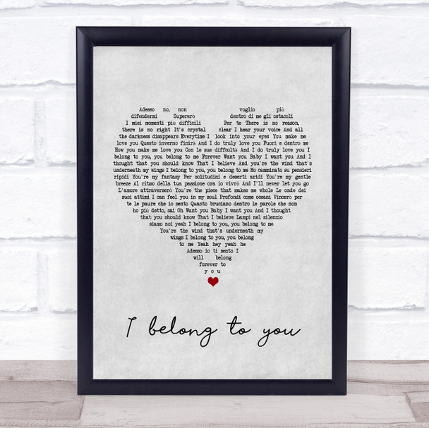 Anastacia Eros Ramazotti I belong to you Grey Heart Song Lyric Music Wall Art Print