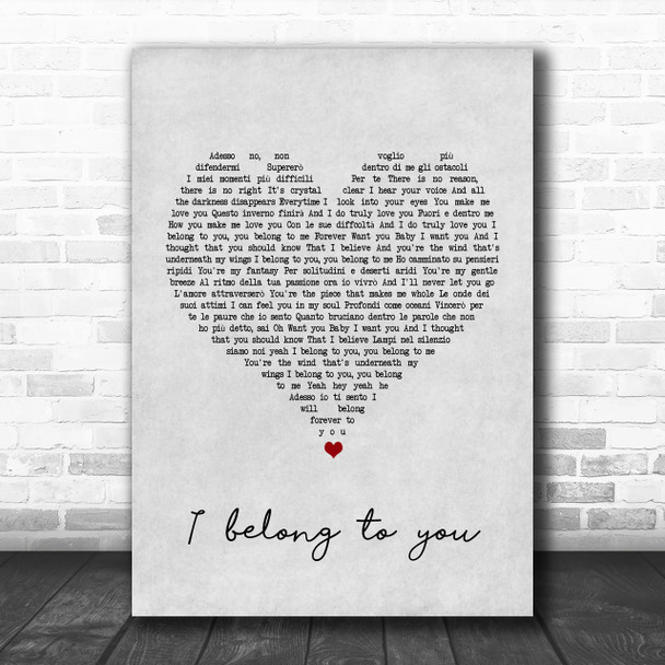 Anastacia Eros Ramazotti I belong to you Grey Heart Song Lyric Music Wall Art Print