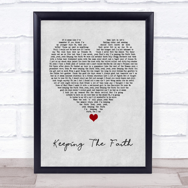 Billy Joel Keeping The Faith Grey Heart Song Lyric Wall Art Print