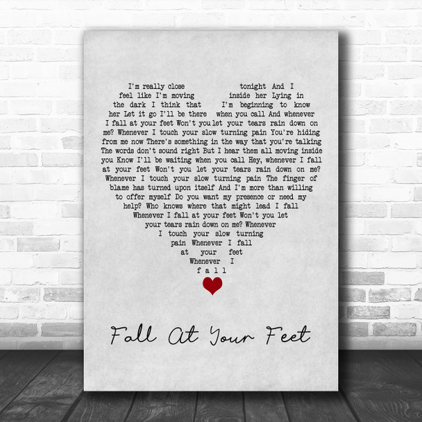 Crowded House Fall At Your Feet Grey Heart Song Lyric Wall Art Print