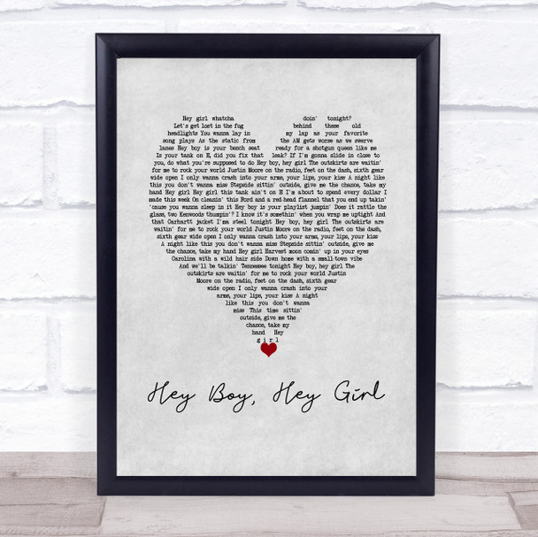 Ryan Upchurch & Katie Noel Hey Boy, Hey Girl Grey Heart Song Lyric Wall Art Print