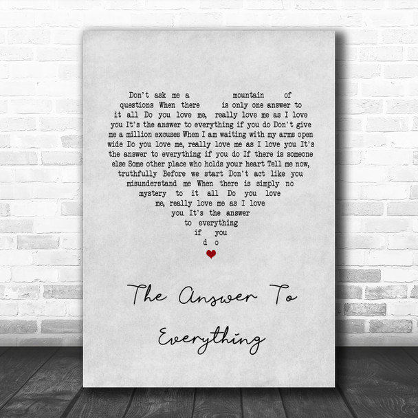 David Alexander The Answer To Everything Grey Heart Song Lyric Music Wall Art Print