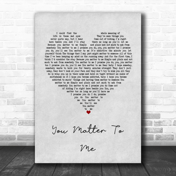 Drew Gehling & Jessie Mueller You Matter To Me Grey Heart Song Lyric Wall Art Print