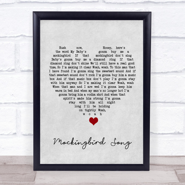 Katie Melua Mockingbird Song Grey Heart Song Lyric Wall Art Print