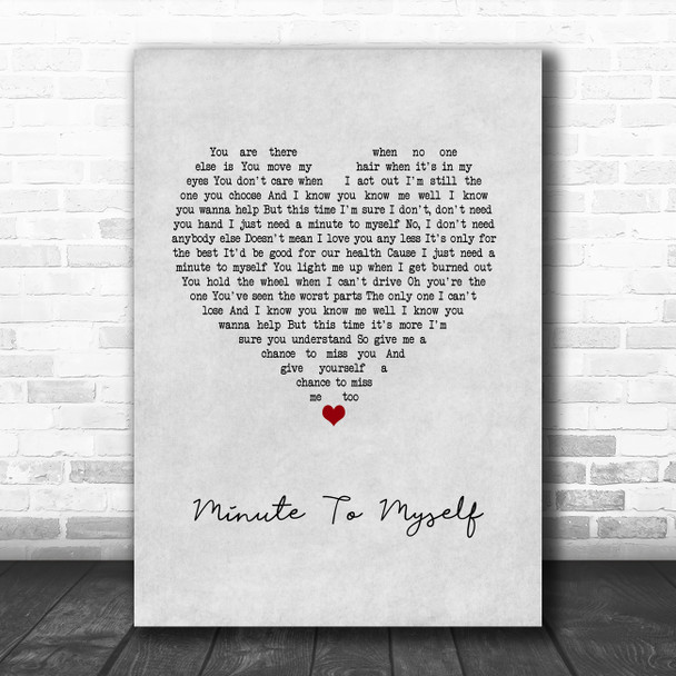 Tori Kelly Minute To Myself Grey Heart Song Lyric Wall Art Print