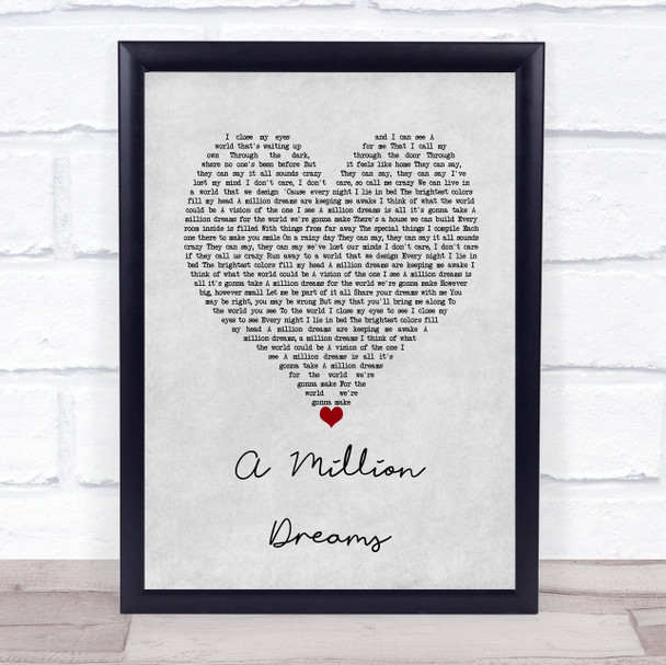 Ziv Zaifman, Hugh Jackman, Michelle Williams A Million Dreams Grey Heart Song Lyric Wall Art Print