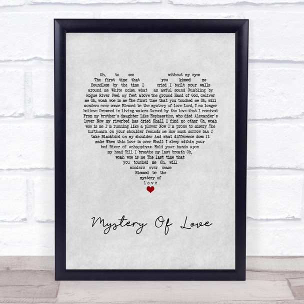 Sufjan Stevens Mystery Of Love Grey Heart Song Lyric Wall Art Print