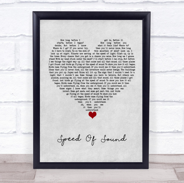 Coldplay Speed Of Sound Grey Heart Song Lyric Wall Art Print