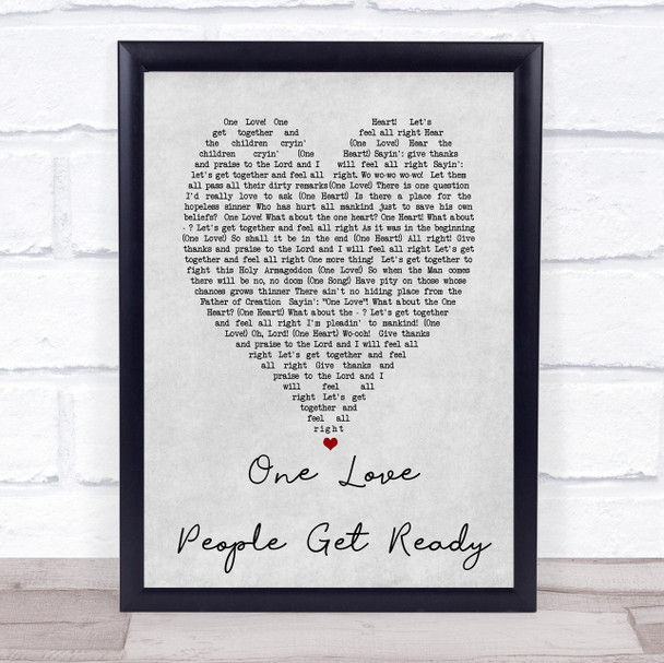 One Love People Get Ready Bob Marley Grey Heart Song Lyric Music Wall Art Print