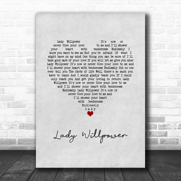 Gary Puckett & The Union Gap Lady Willpower Grey Heart Song Lyric Wall Art Print